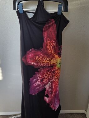 SHEIN Black Halter Maxi Dress with Large Pink Floral Accent